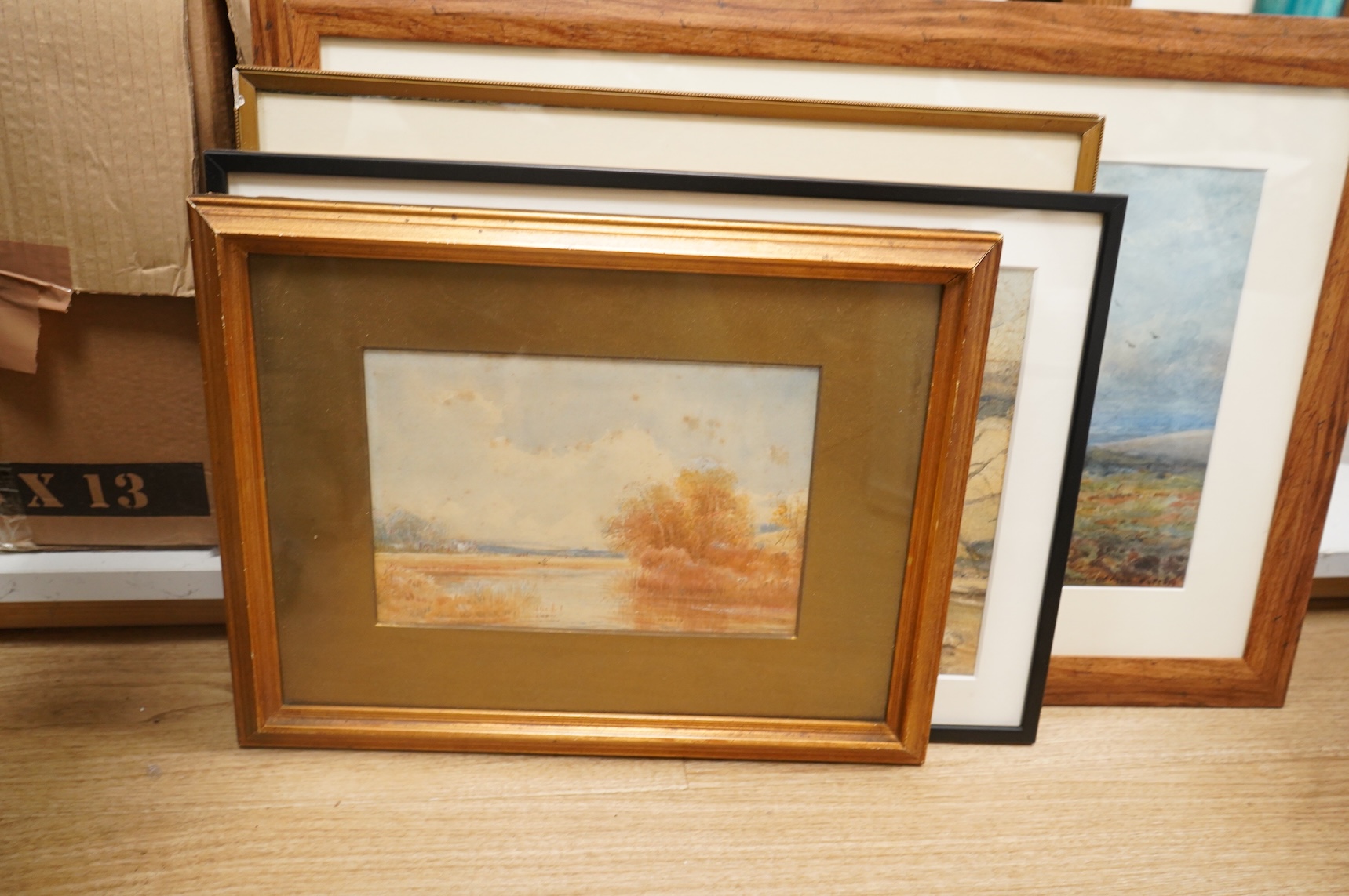 A collection of five watercolours to include examples by Reginald Smith, W. H. Bartlett and Sidney Goodwin, Plough horses, each framed
